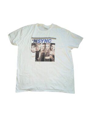 N'Sync Short Sleeve Graphic Print Split Picture Shirt-White-2XL-GUC